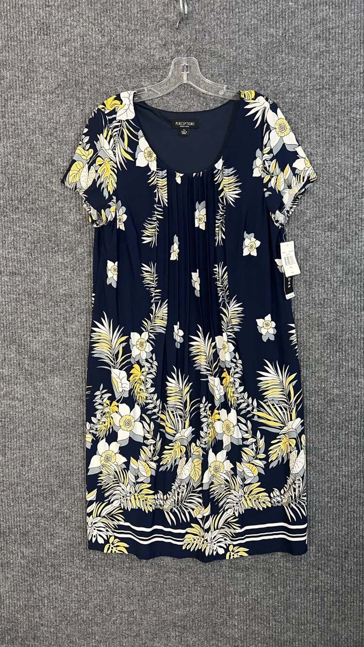 Perceptions Shift Dress Womens XL Blue Floral Tropical Short Sleeve Stretch